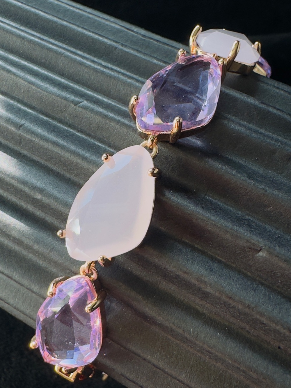 Elegant Pink Crystal Drop Bracelet - Gold Setting